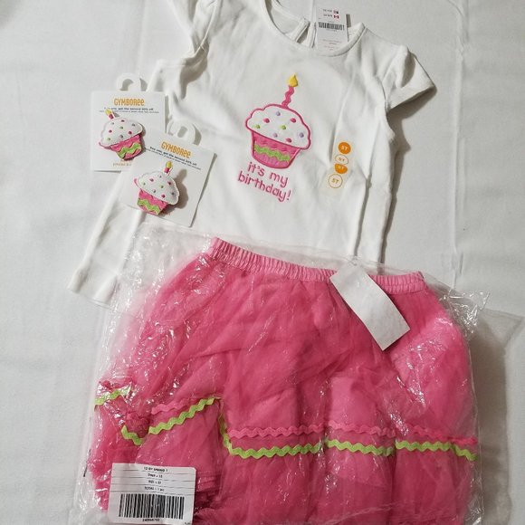 Gymboree 2012 Birthday Shop, size 5T NWT skirt, shirt & Hair clips set.